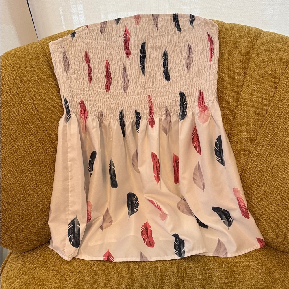 SHEIN Feather Print Smocked Blouse - Multicolor